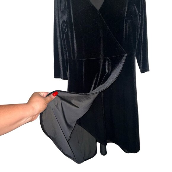 J.Jill Women's Black Velvet/Velour Faux Wrap A Line 3/4 Sleeve V-Neck Sz M Tall - Picture 4 of 13